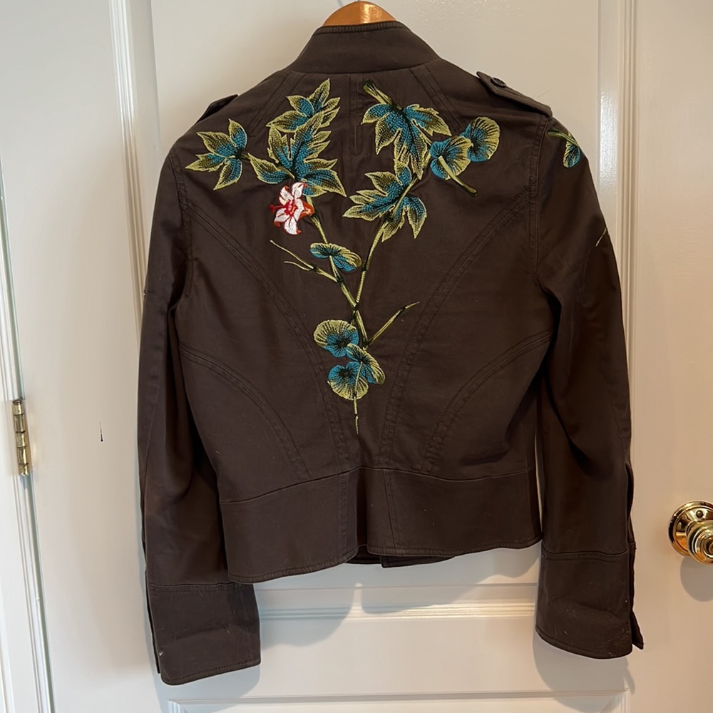 Karen Millen vintage cropped army green embroidered jacket - Picture 4 of 11